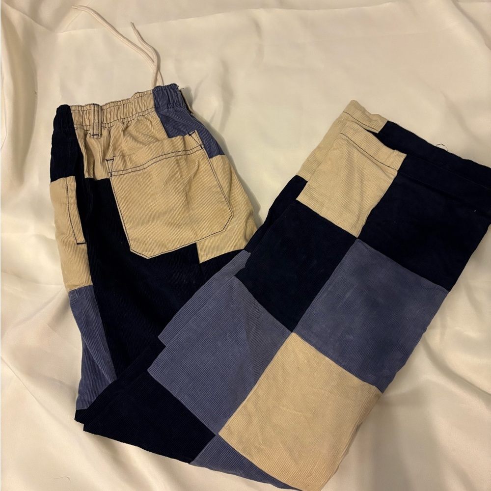 Urban Outfitters Women's Corduroy Patchwork Pants - Navy and Beige